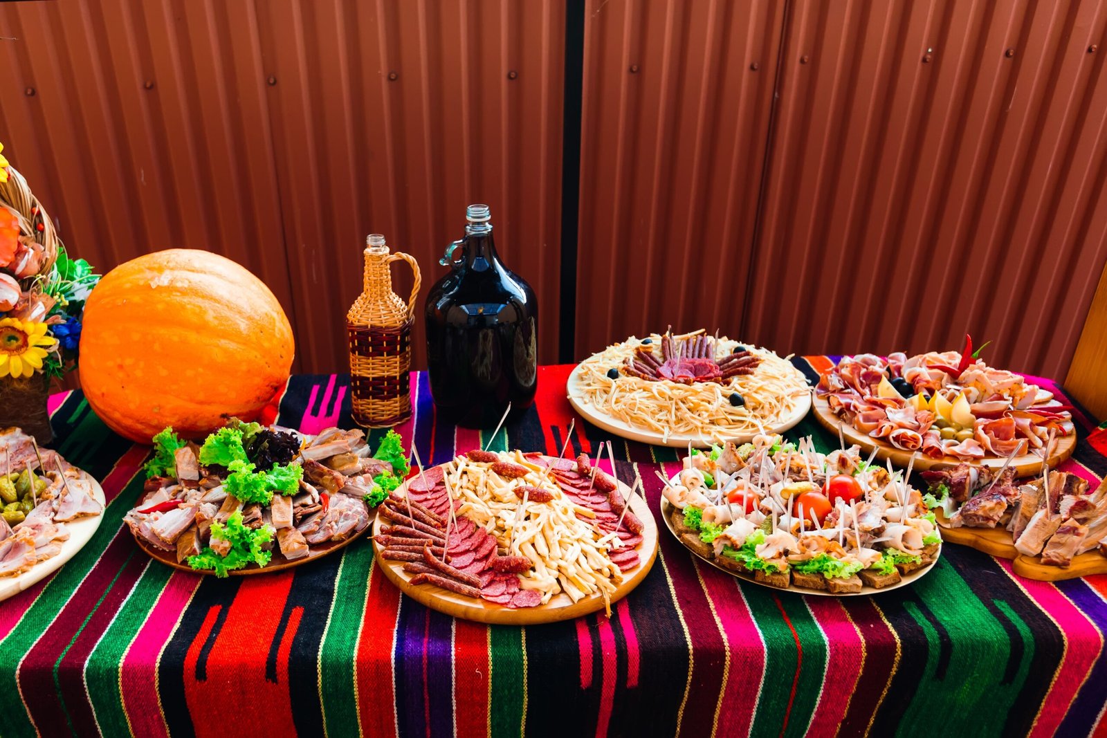 Big aperitif buffet with local dishes. great pumpkin and drink. wedding reception.